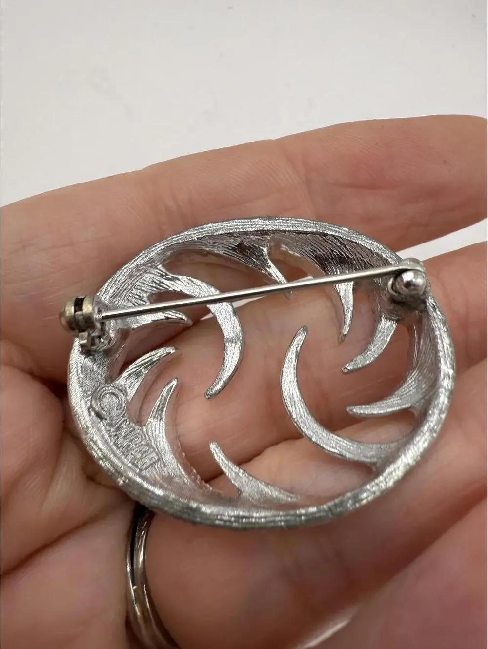 Silver Tone Textured Crescent Brooch Pin Sarah Coventry